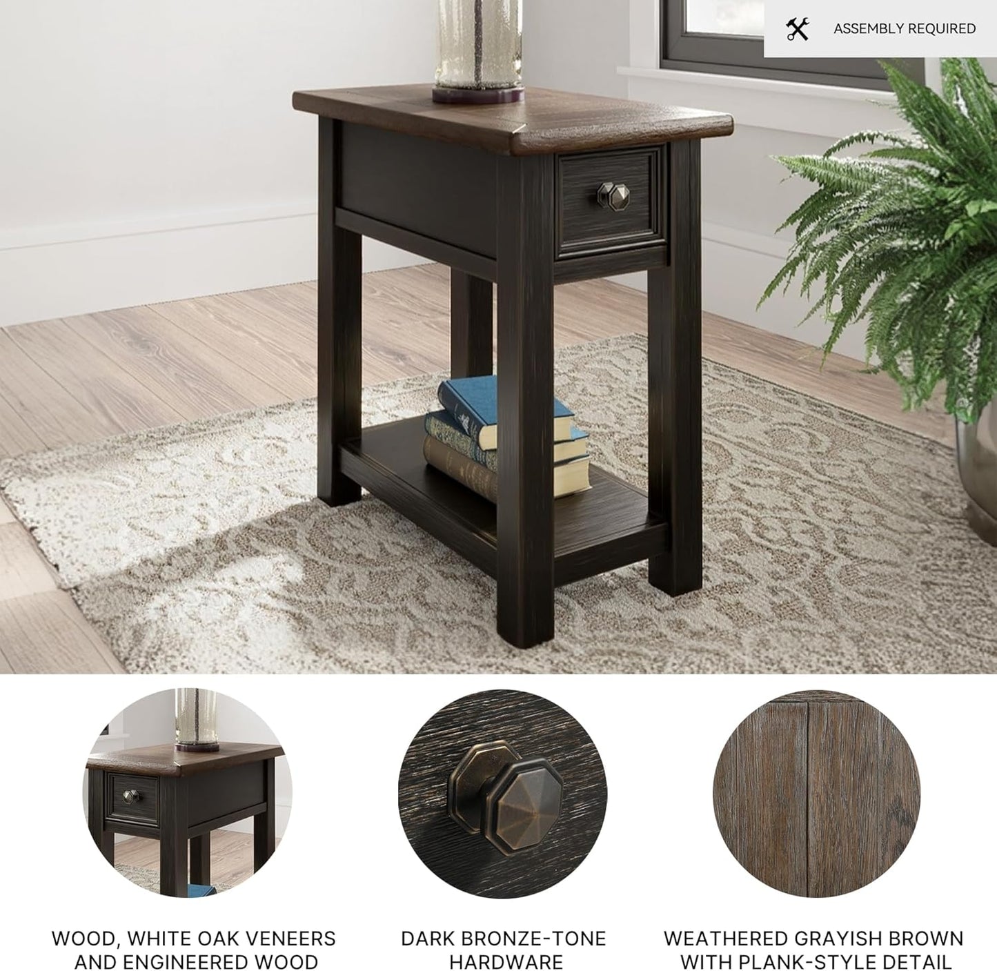 Signature Design by Ashley Tyler Creek Chair Side End Table, Light Brown & Whitewash