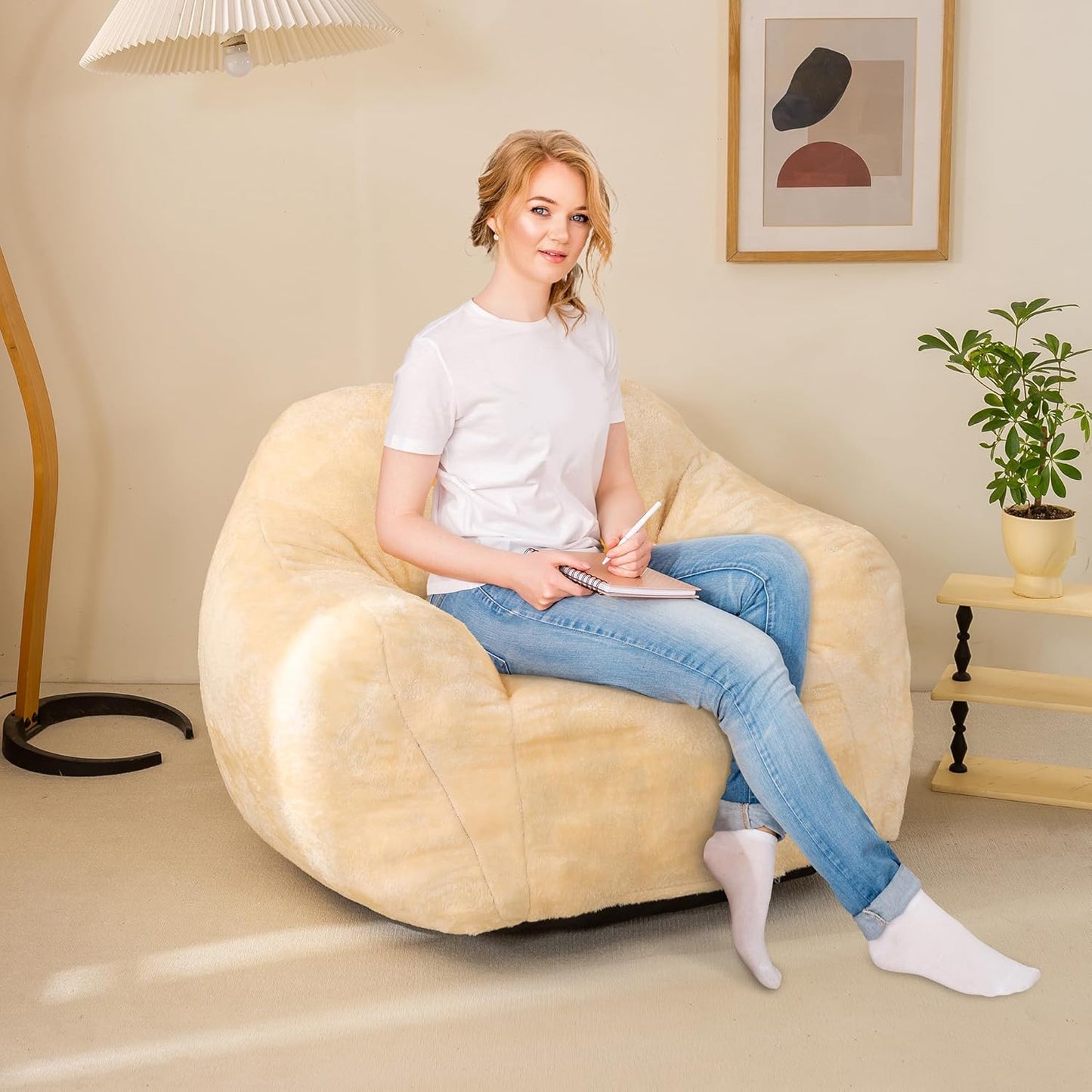 Bean Bag Sofa Chair for Adults, Beanbag Couch for Reading, Gaming, Relaxing, Soft and Durable Cover Lazy Sofa, Beige