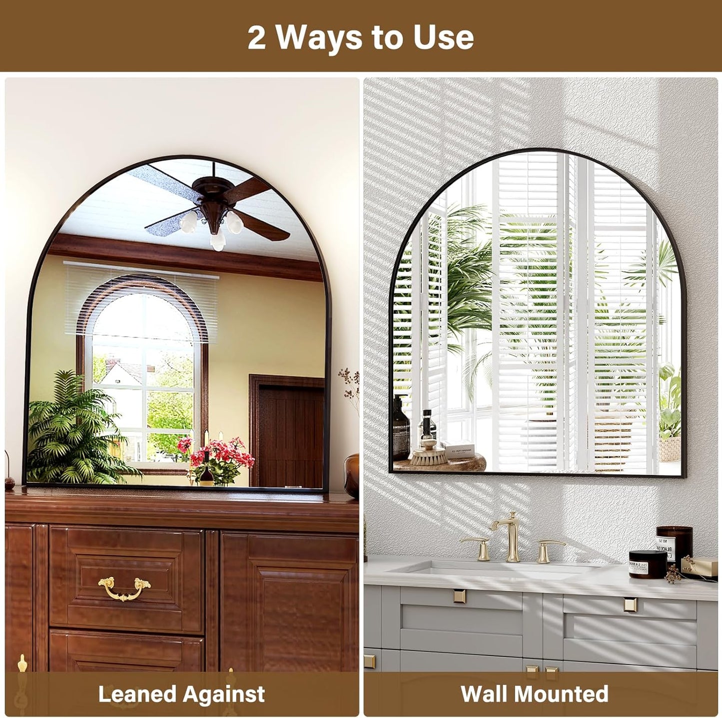 Arched Bathroom Mirror 32" x 34" for Bathroom Vanity Mirror or Wall Decor Black Arch Mirror Aluminum Alloy Frame Wall Mounted Mirror for Living Room Bedroom Entryway