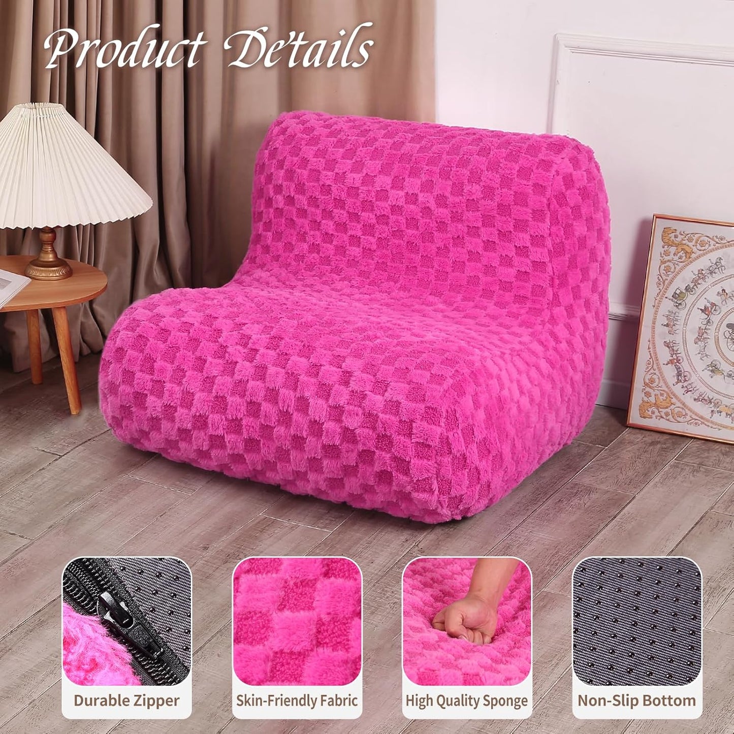 Bean Bag Chairs for Adults, Comfy Floor Sofa with Memory Foam, Giant Bean Bag Couch for Living Room Bedroom Dorm Office, Pink