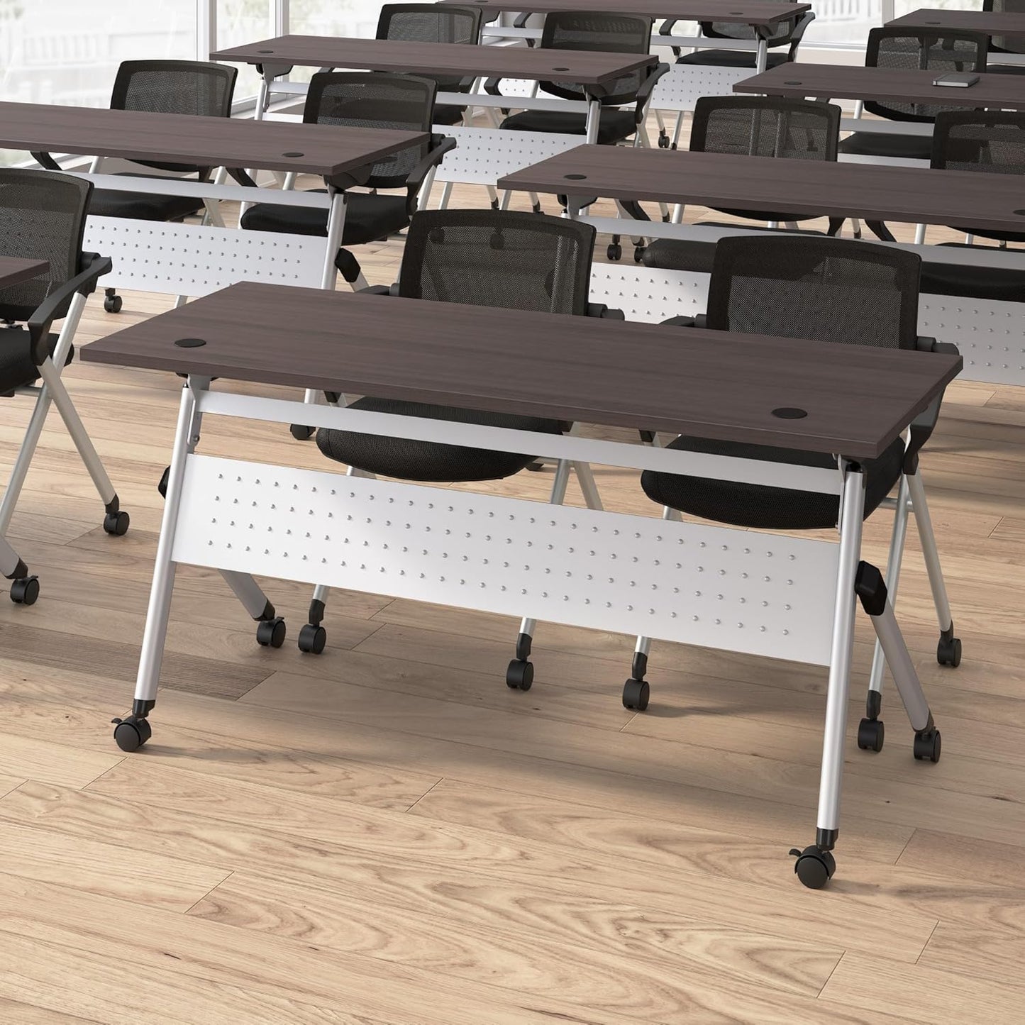 Bush Business Furniture Folding Training Table Set for 2, 72 inch, 2 Mesh Back Folding Chairs with Arms, Commercial-Grade Bundle for Office or Classroom, Envision Collection, Gray