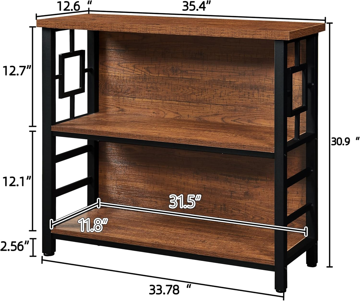 HOMISSUE Book Shelf, 3 Tier Deep Bookshelf with Storage, Engineered Wood and Metal Shelf Bookcase, Low Short Bookcases for Small Space, Living Room, Bedroom, Office, Rustic Brown