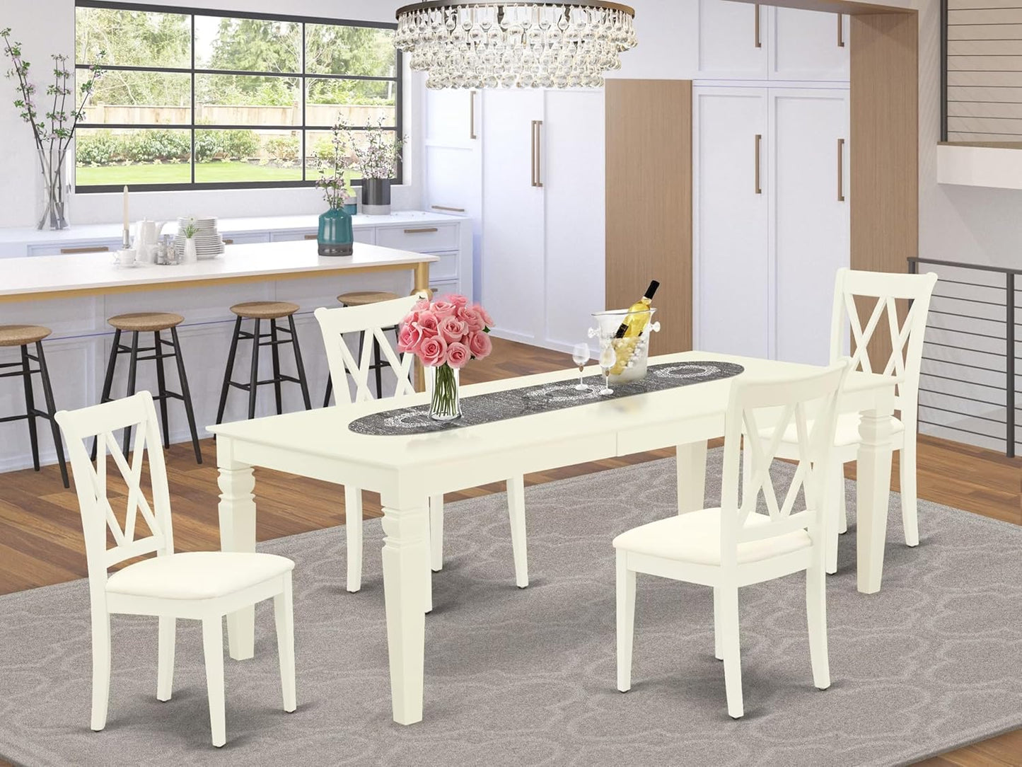 East West Furniture LGCL5-LWH-C 5 Piece Kitchen Table & Chairs Set Includes a Rectangle Dining Table with Butterfly Leaf and 4 Linen Fabric Dining Room Chairs, 42x84 Inch, Linen White