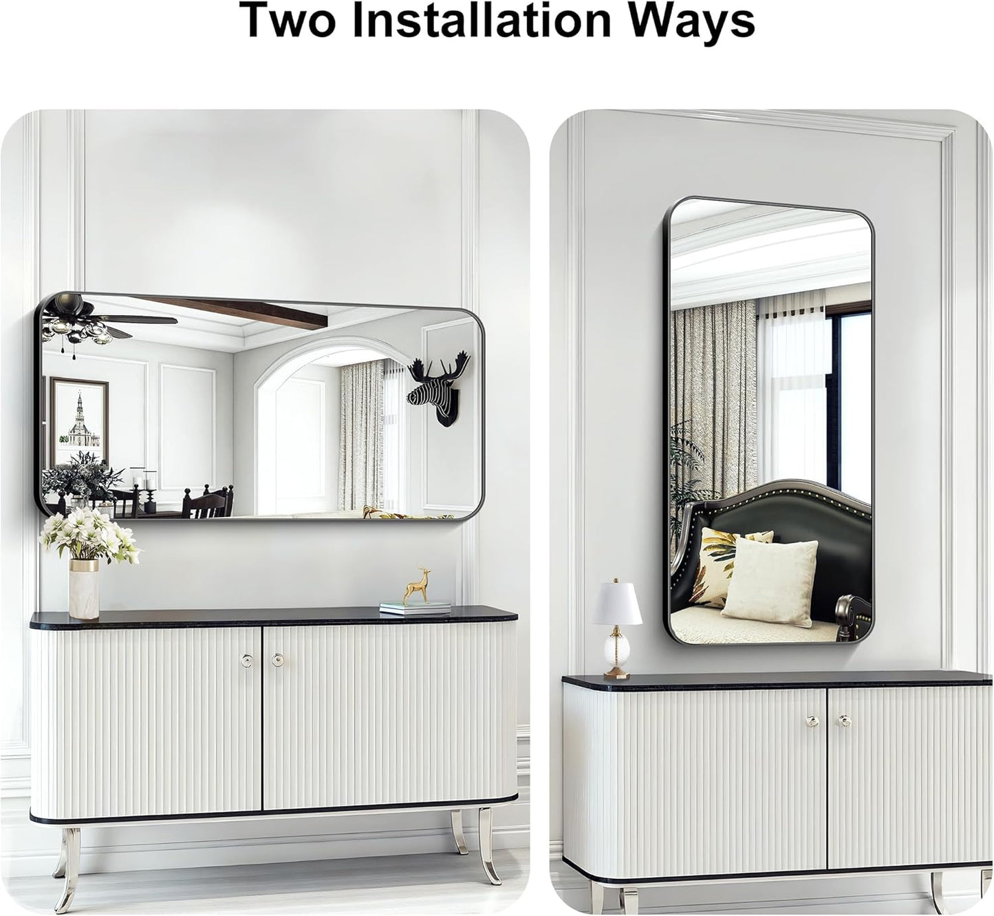 KOCUUY Black Bathroom Vanity Mirror, 24 x 48 inch Metal Frame Mirror with Rounded Corner, Rectangle Design of Upgraded Shatterproof Glass for Bathroom, Bedroom, Living Room, Entryway