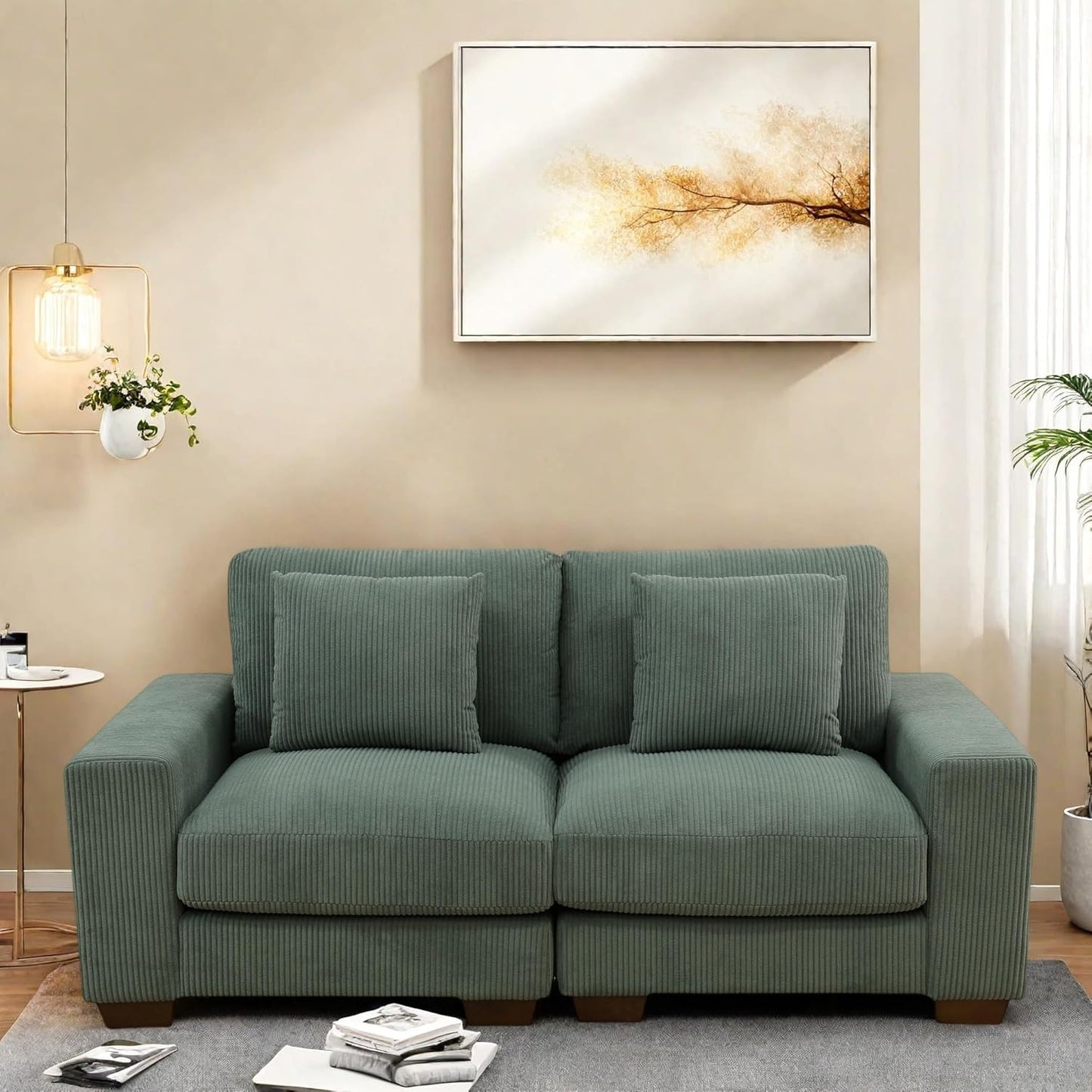 Sectional Couches for Living Room, Loveseat Sofa Comfy Cloud Couch with Deep Seats, Lounge Modern Living Room Furniture for Small Space, Green