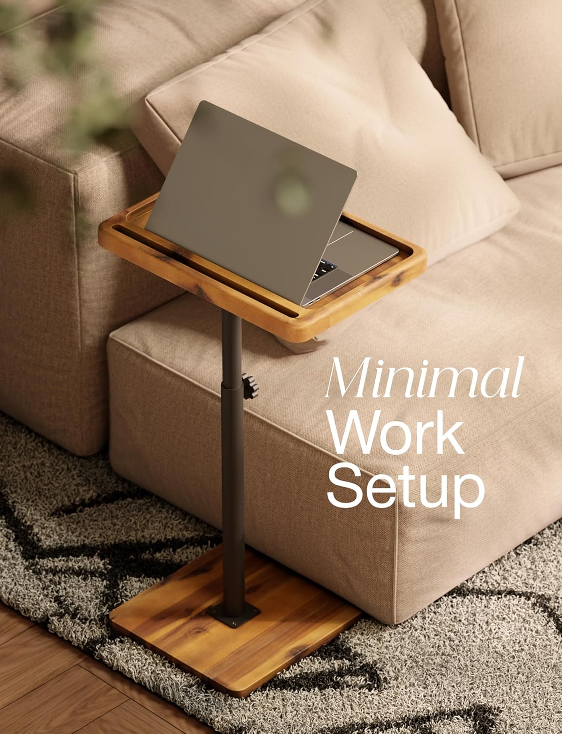 HOLANA Acacia Wood Adjustable C-Shaped Couch Table – 360° Swivel Side Table for Sofa - Small End Table for iPad, Laptop, or TV Tray – Eating Trays for Living Room or Bedside Use (Acacia)