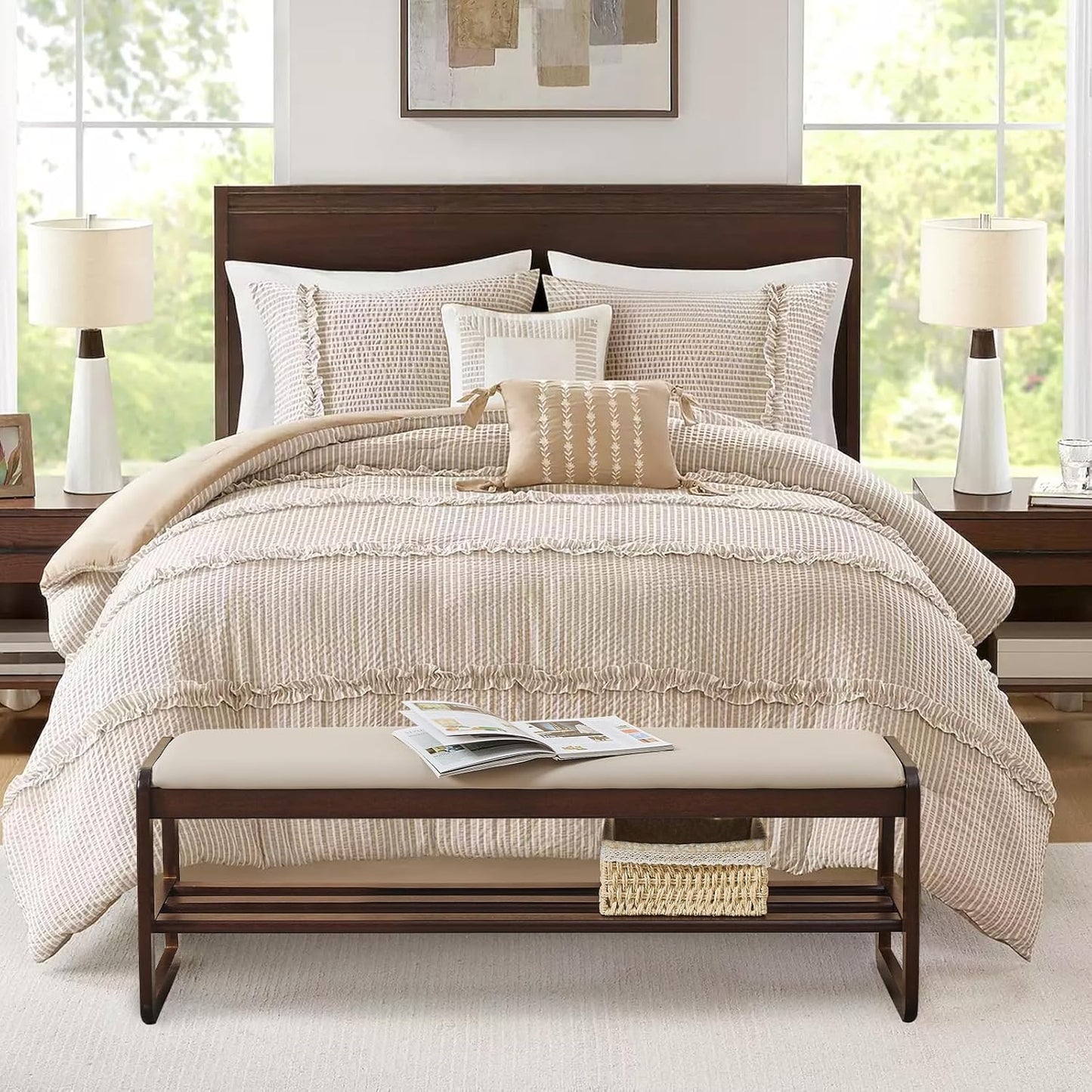 Wooden Shoe Rack Bench - Ottoman Bench with Solid Wood Shelf, Shoe Storage for entryway, end of Bed, Foyer, mudroom