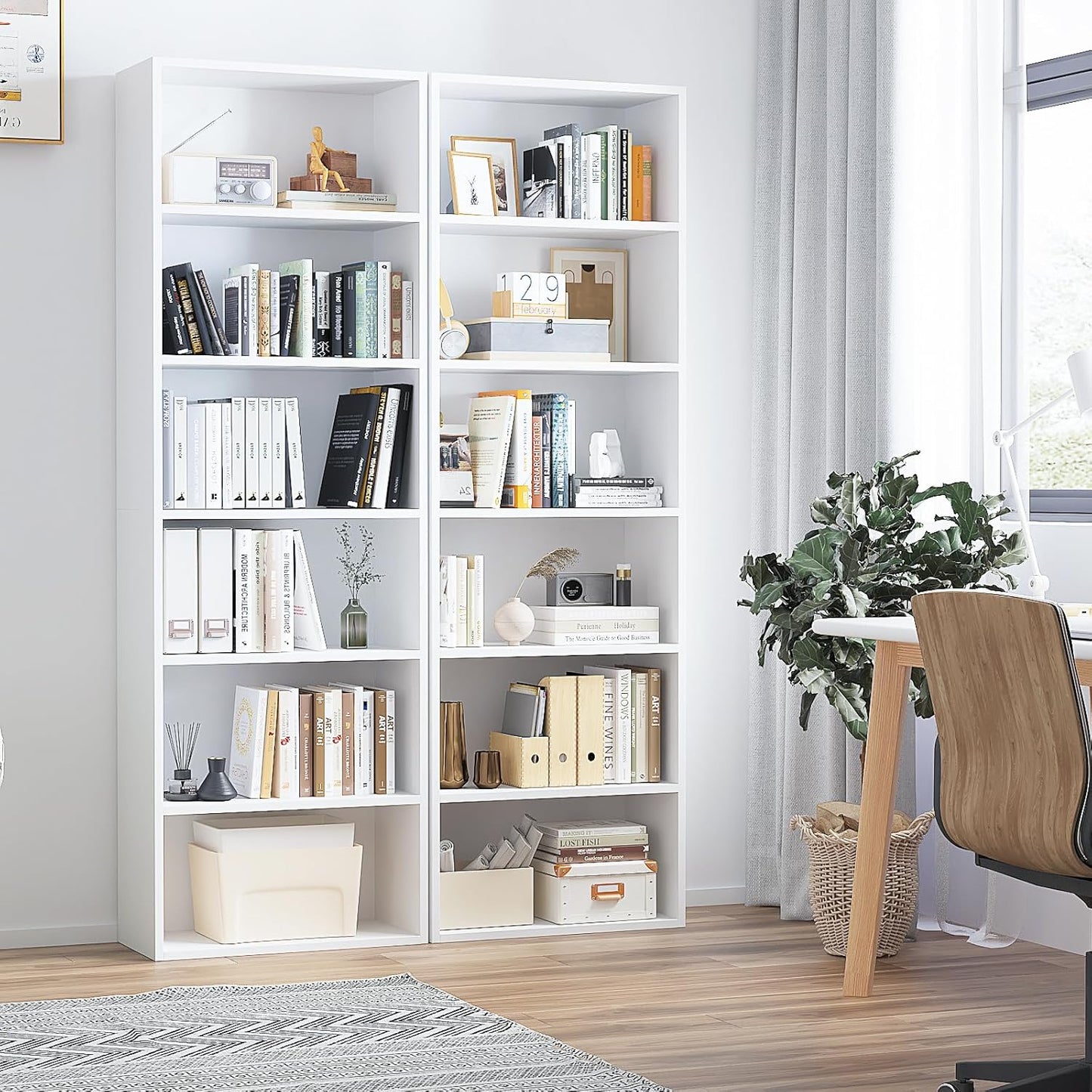 6-Tier Book Shelf, Floor Standing Open Bookcase, Wooden Display Storage Shelves with Anti-Tipping Device, 71" Tall Bookshelf for Bedroom, Living Room and Office, White