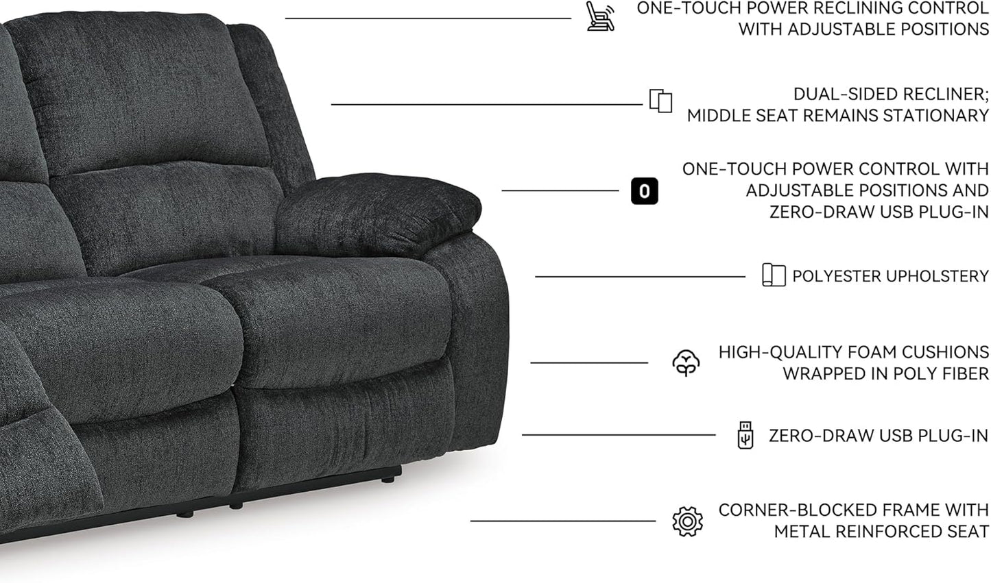Signature Design by Ashley Draycoll Contemporary Power Reclining Sofa, Dark Gray
