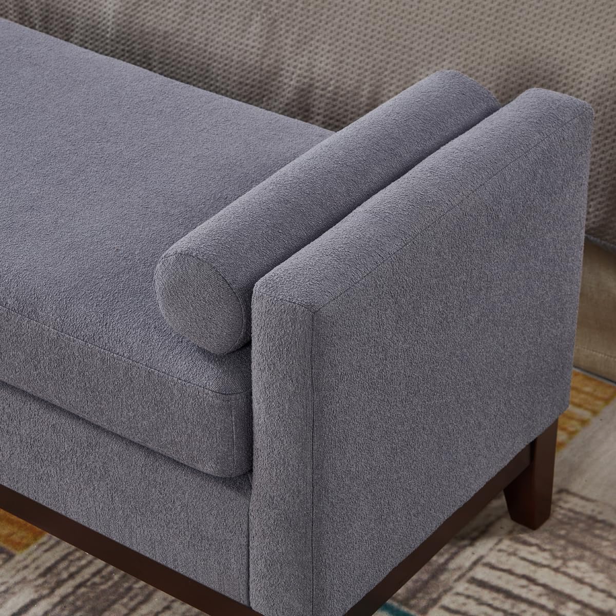 24KF Large Upholstered Boucle Fabric Ottoman with Pillows,Comfort Padded Window Bench for Living Room,Entryway Bench,5095-Dark Gray