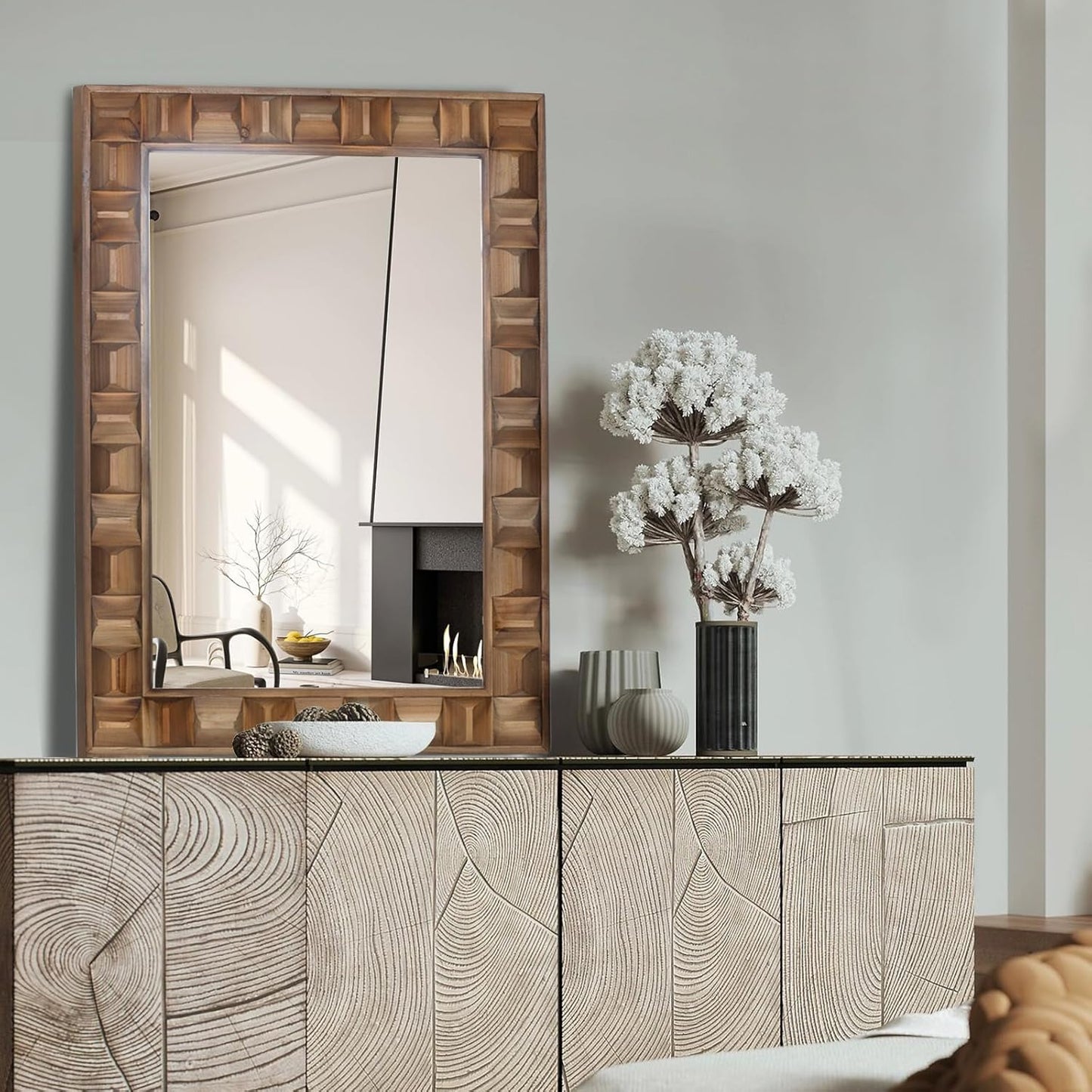 22x30 Inch Farmhouse Rectangular Wall Mirror, Rustic Wooden Frame Decorative Mirror for Bathroom Vanity, Bedroom, Living Room & Entryway – Vertical or Horizontal Hanging