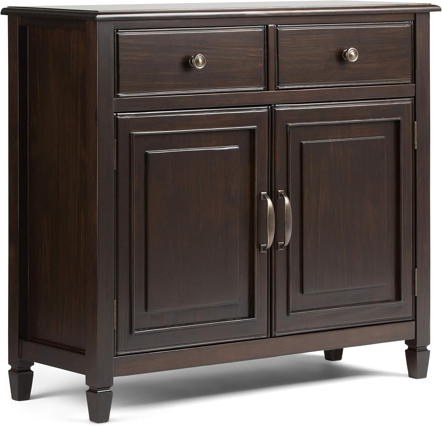 SIMPLIHOME Connaught SOLID WOOD 40 Inch Wide Traditional Entryway Storage Cabinet in Dark Chestnut Brown, For the Living Room, Entryway and Family Room