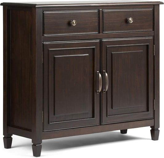 SIMPLIHOME Connaught SOLID WOOD 40 Inch Wide Traditional Entryway Storage Cabinet in Dark Chestnut Brown, For the Living Room, Entryway and Family Room