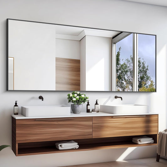 KOCUUY 72x30 Inch Large Black Wall Mounted Mirror,Aluminum Framed Decorative Rectangular Bathroom Mirror for Wall Over Sink,Vanity Mirror for Bedroom Living Room Bathroom,Functional Oversized Mirror