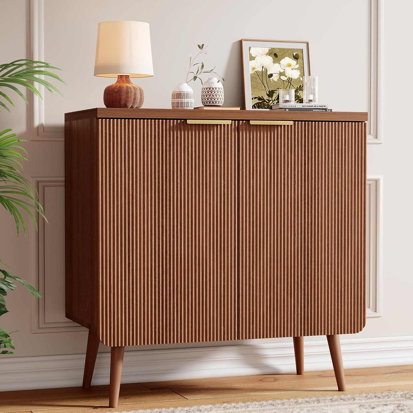 Sideboard Buffet Cabinet with Storage, 2 Doors Wood Entryway Cabinet, Modern Accent Cabinet with Solid Wood Feet & Adjustable Shelves, Multifunctional Console Table for Living Room, Kitchen, Hallway