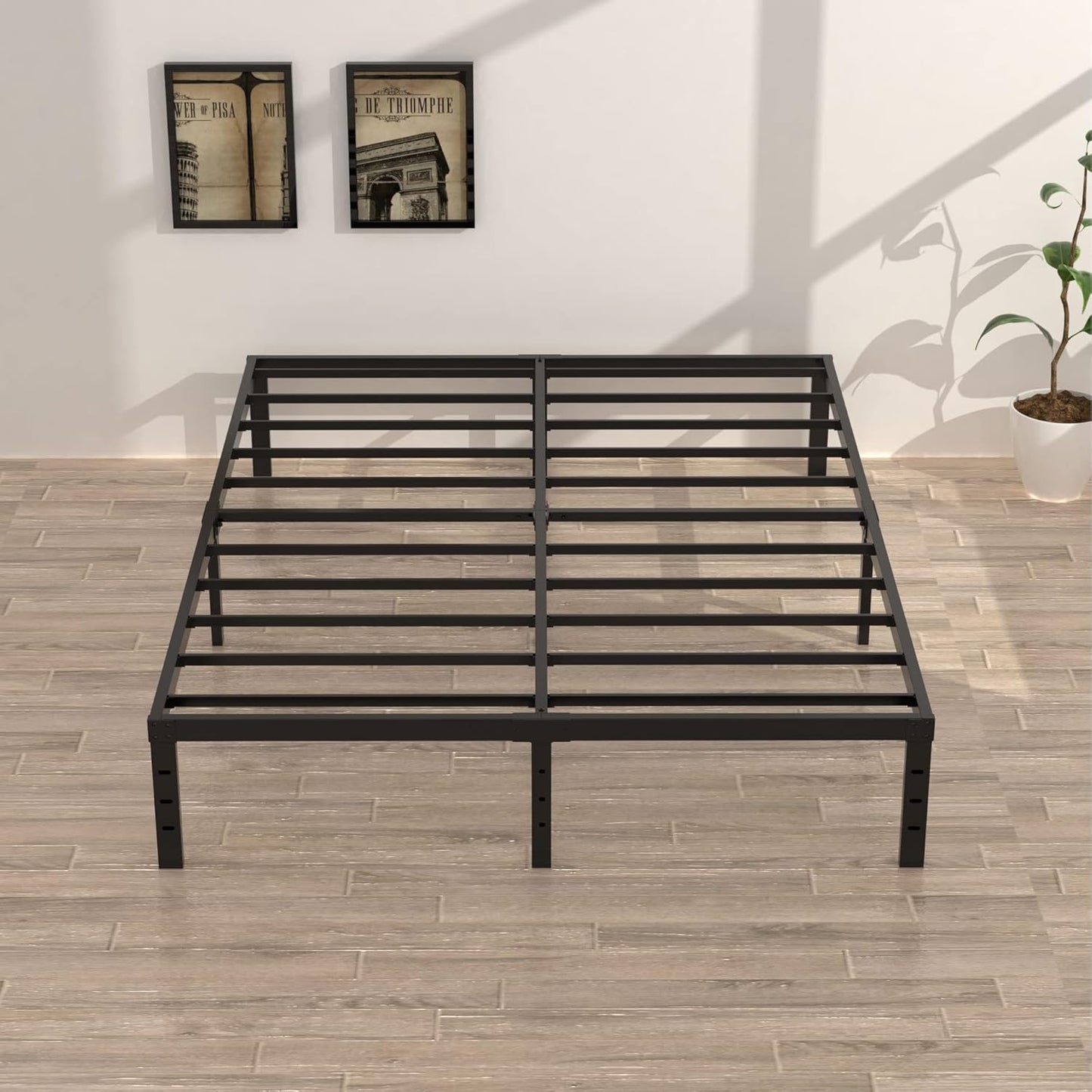 16 Inch Queen Bed Frame No Box Spring Required, Metal Platform Queen Size Bed Frames with 14 Inch Storage, 3,500 lbs Heavy Duty Steel Slats Support, Easy Assembly Mattress Foundation