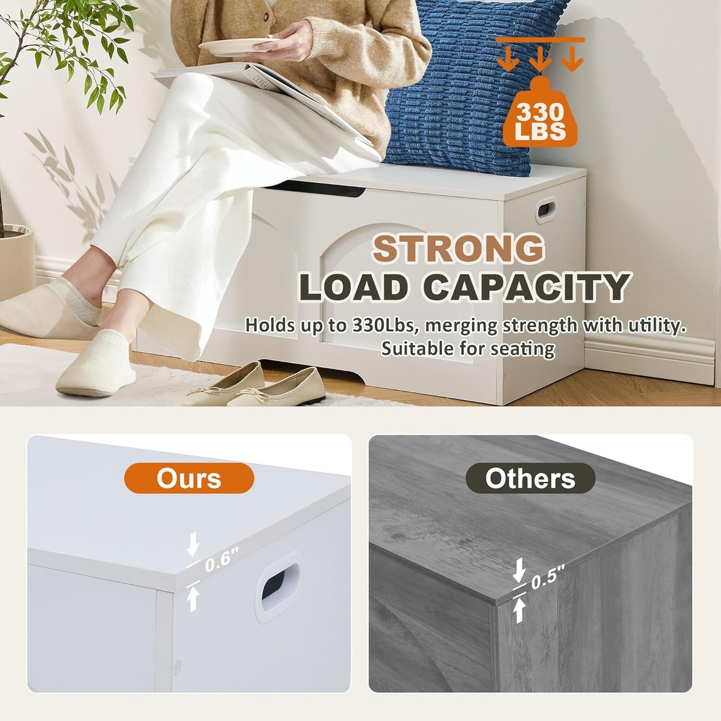 Storage Chest, 31.5" Storage Trunk Chest, Retro Entryway Bench, Supports 330 lbs, Upgraded Safety Lift Support Hinge, Entryway Bench, U-Shaped Opening for Entryway Living Room, White