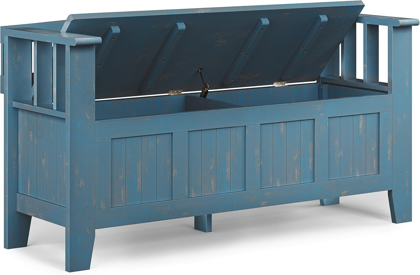 SIMPLIHOME Acadian Entryway Storage Bench - 48 inch Wide Solid Wood Hallway Seat in Distressed Coastal Blue, Transitional Bench for Entryway or Living Room with Lift-Up Lid and Spacious Storage