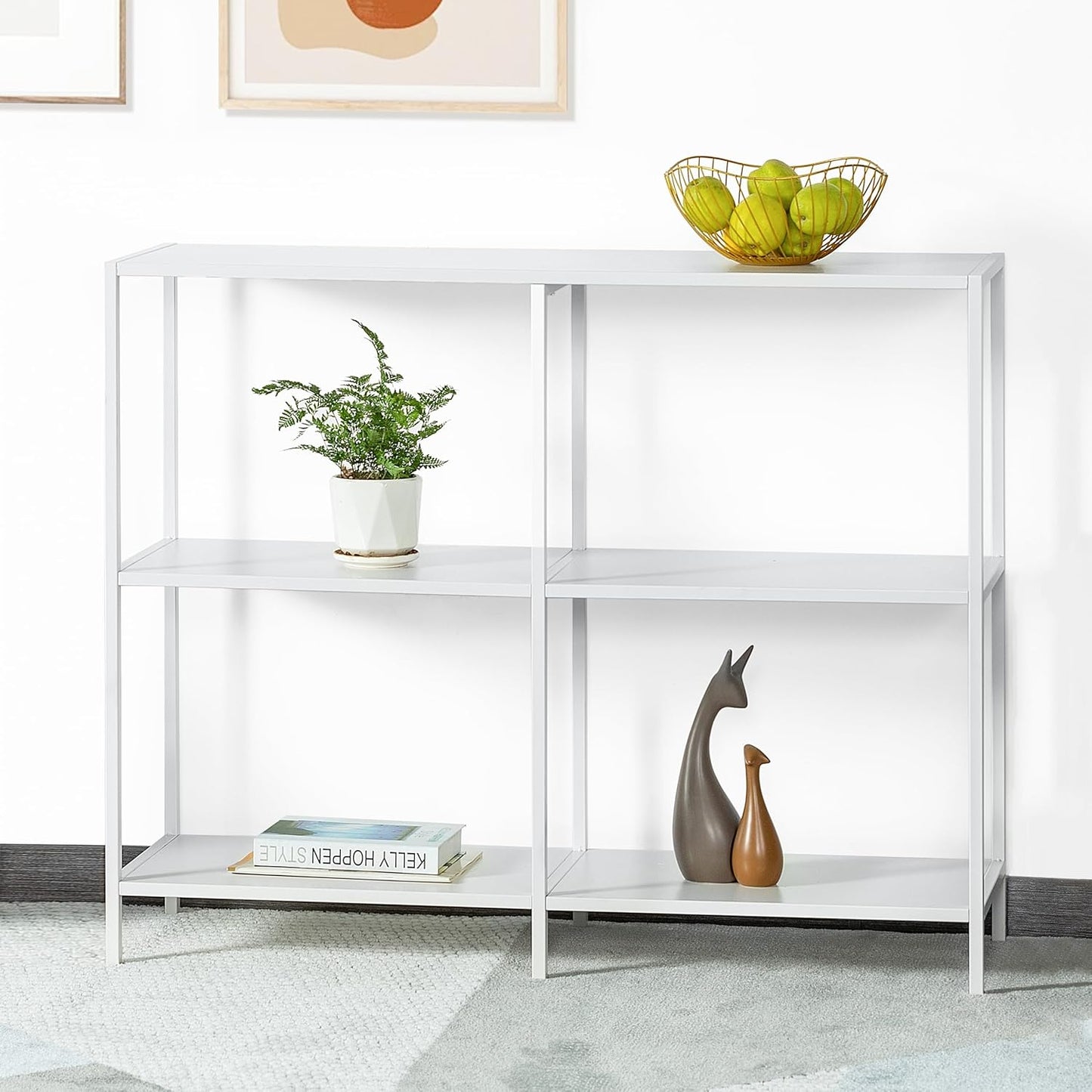 HDANI 39.4 Inch Metal Console Table with 3 Tier Strage Shelves,Narrow Entryway Table,Modern Sofa Tables for Entryway, Living Room,Bedroom,White