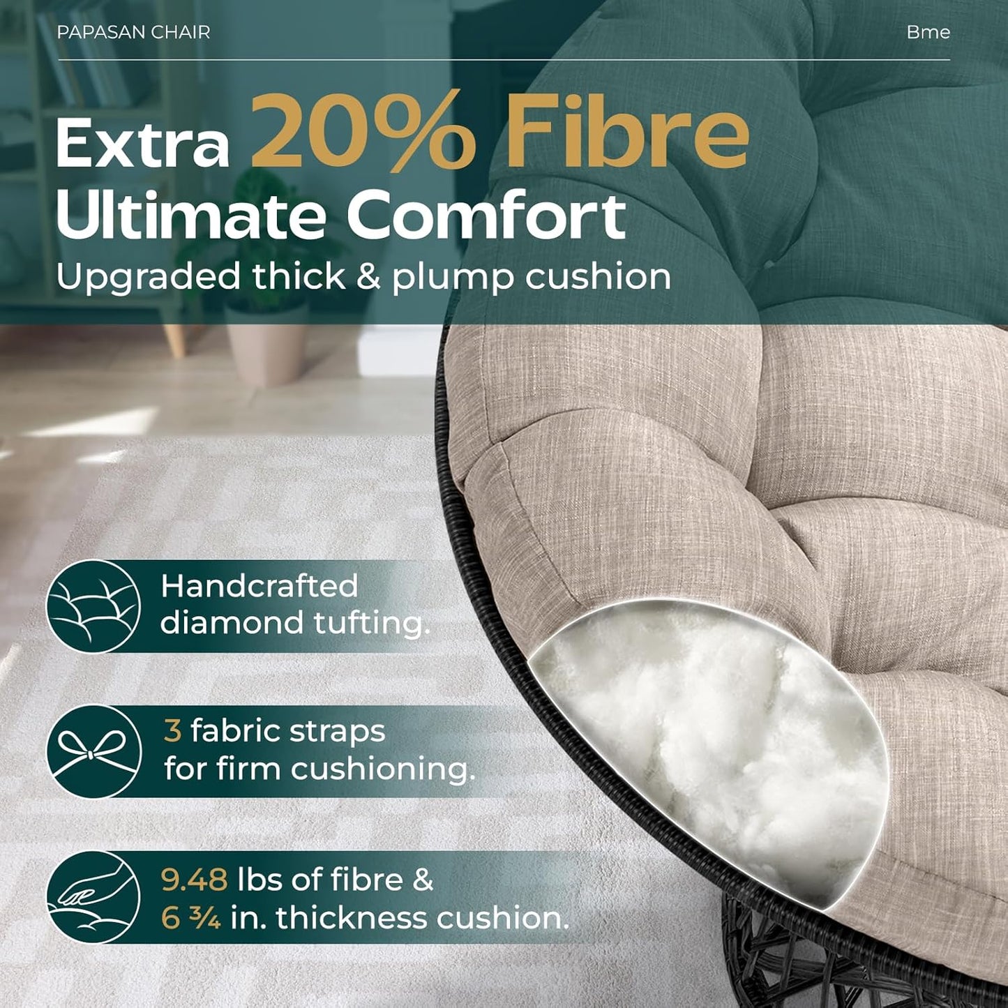 Bme 40" Ergonomic Wicker Papasan Chair