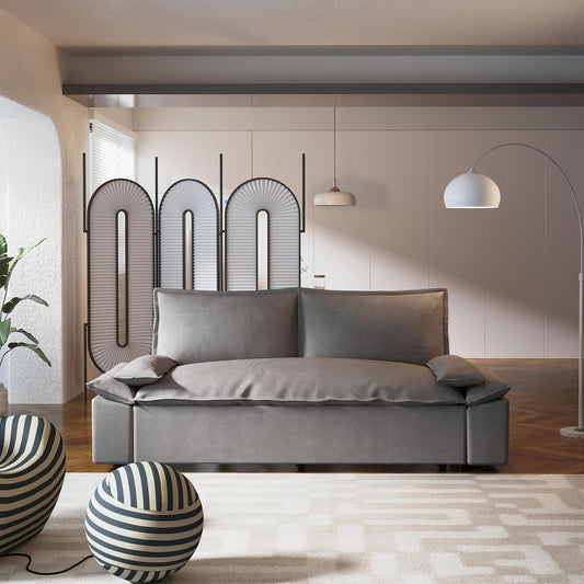 ERYE 73.2" Queen Size Sleeper Sofabed Modern 3 in 1 Convertible Loveseat Sofa&Couch, Velvet Upholstered Love Seat Sofa with Pull Out Sleep Couch Bed and W/Pillows Armrests for Home Apartment RV