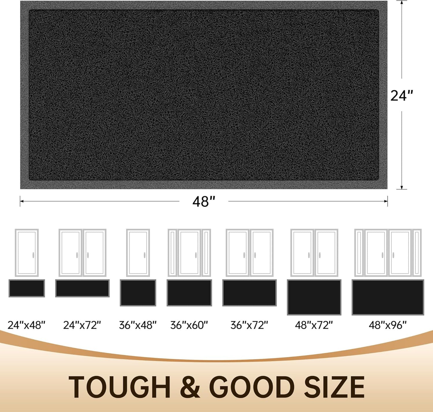 Amyracel Front Door Mat Indoor Outdoor Entrance, 24" x 48" All-Season Waterproof Heavy Duty Doormat for Outside Entry, Stain and Fade Resistant, Low Profile, Easy Clean Patio Entryway Mat