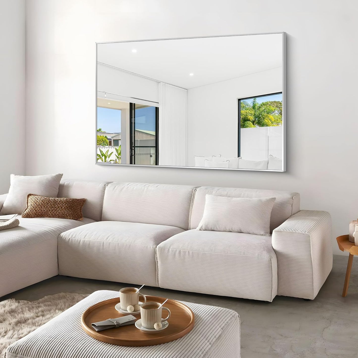 BONEWEI Silver Bathroom Mirror,60x40 inch Wall Mirror for Bathroom Wall Mounted,Large Rectangle Mirror for Bathroom Over Sink,Modern Metal Frame for Living Room,Bedroom Entryway,Horizontal/Vertical