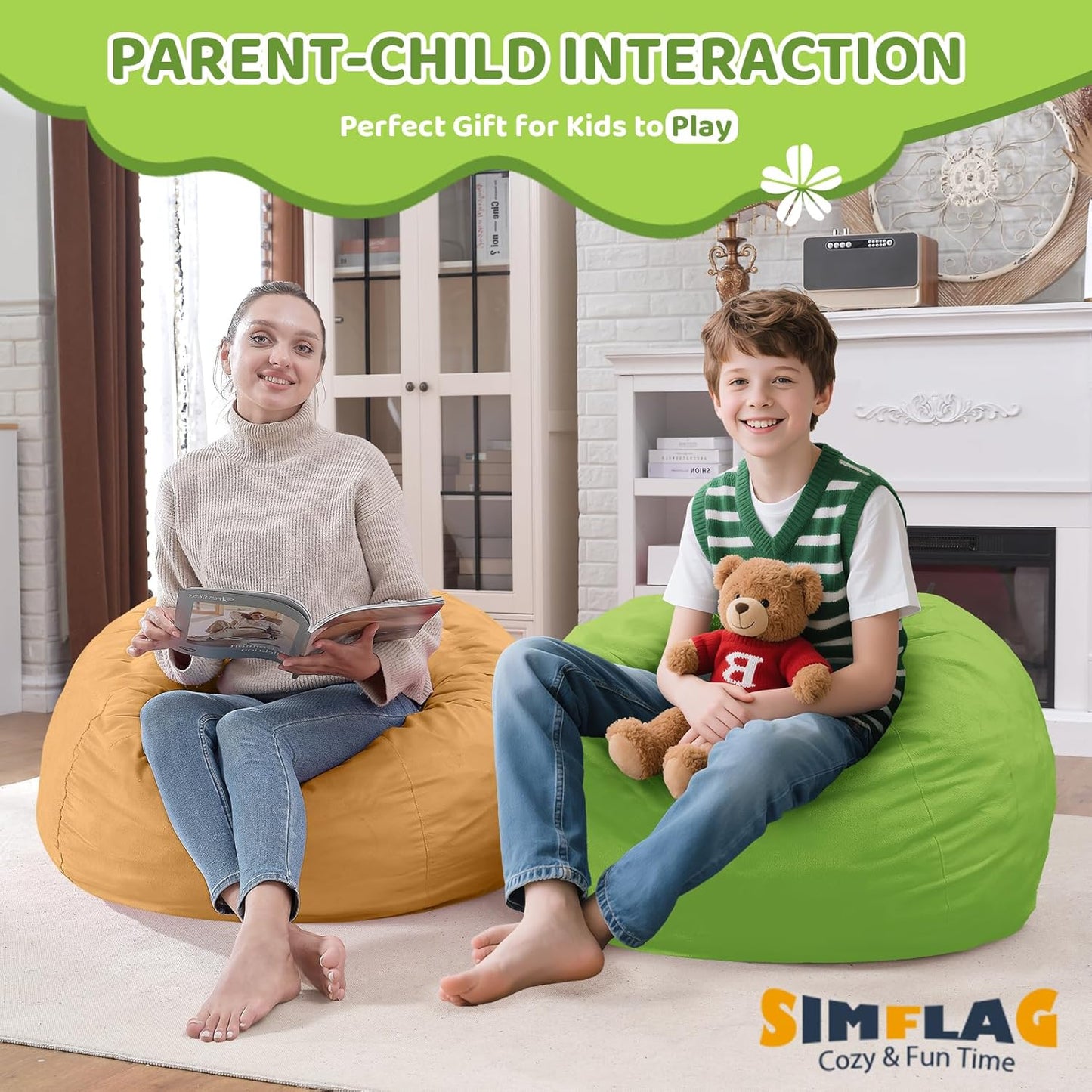 2FT Bean Bag Chair, Comfy Bean Bag Chairs with Memory Foam Filled, Fluffy Beanbag Sofa with Dutch Velvet Cover, Teardrop BeanBag Chairs for Living Room, Playroom - Lime