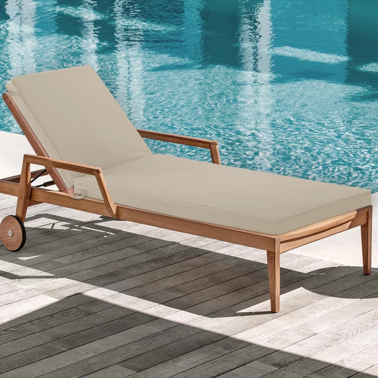 Chaise Lounge Cushions Outdoor - Waterproof and Fade Resistant Sun Lounger Replacement Cushions - Patio Lounger Pads with Removable Cover for Pool, Deck, Lawn, 72 x 21 x 3 Inch, Cream