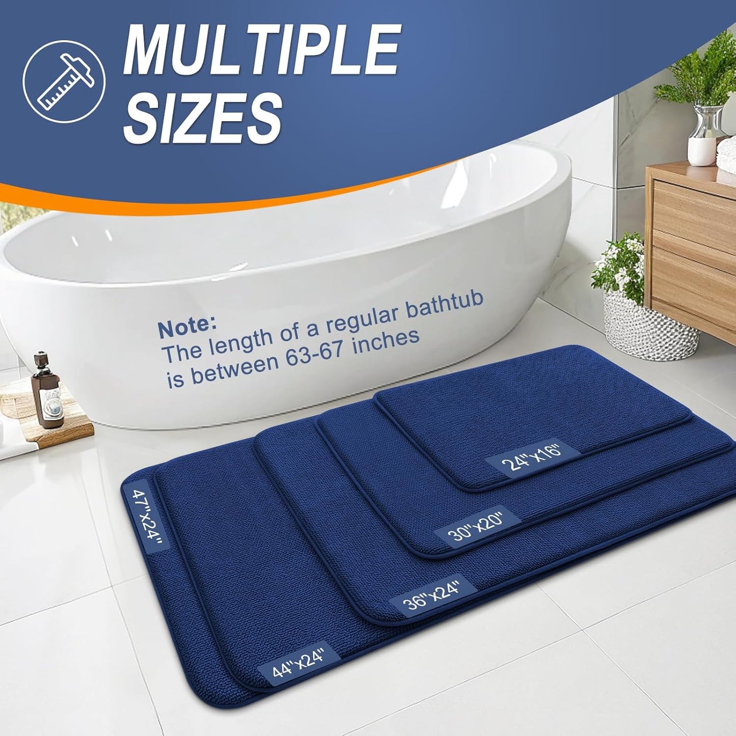OLANLY Thick Memory Foam Bath Mat Rug 24x16, Extra Soft Absorbent Bathroom Rug, Quick Dry Bath Mats, Non-Slip, Machine Washable Carpet for Bathroom, Tub and Shower, Home Decor Accessories, Navy