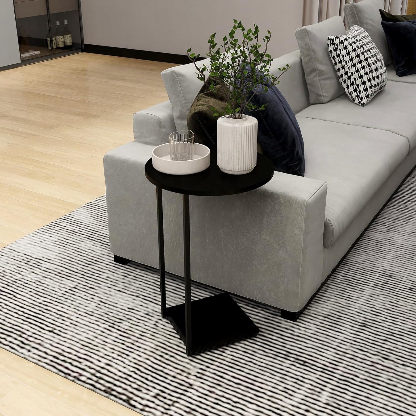 HDANI C Shaped End Table Set of 2,Couch Side Table That Slide Under,C Table End Table for Livingroom, Bedroom,Office (Black)