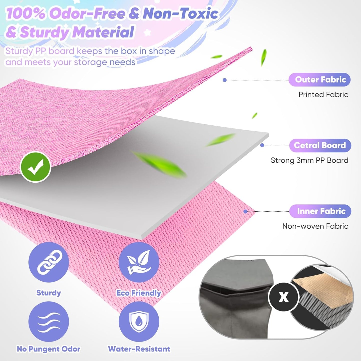 Extra Large Toy Box, Toybox for Kids Boys Girls, Collapsible Sturdy Toy Storage Organizer with Mesh Pockets, 40"x14"x16" Kids Storage Boxes Bins Baskets for Nursery, Playroom, Pink