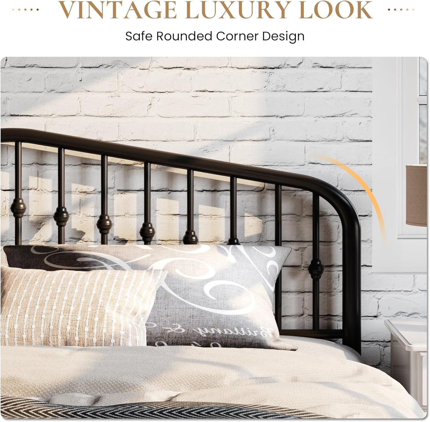 SHA CERLIN Full Size Metal Platform Bed Frame with Victorian Style Wrought Iron-Art Headboard/Footboard, No Box Spring Required, Black