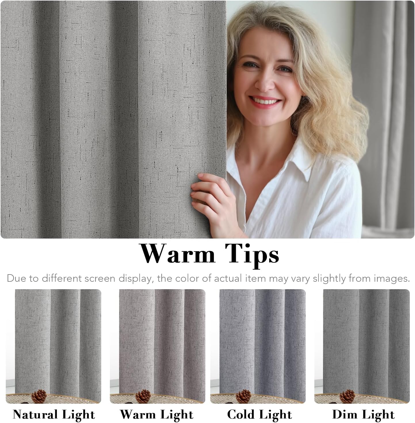 H.VERSAILTEX Linen Blackout Curtains 45 Inches Long 100% Blackout Thermal Insulated Textured Linen Look Curtain Draperies Anti-Rust Grommet, Energy Saving with White Liner, 2 Panels, Dove Gray