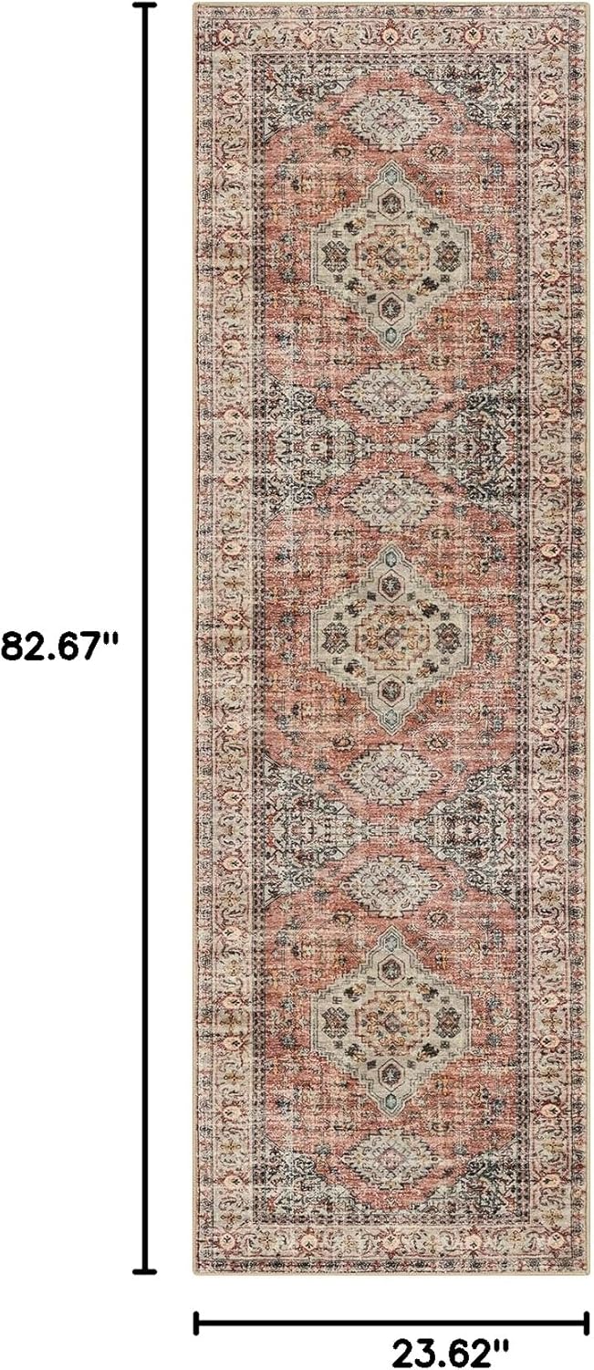 Lahome Oriental Washable Runner Rug Non Slip, 2x7 Rug Runners for Hallways Non Slip Vintage Ultra-Thin Soft Long Carpet for Kitchen Laundry Room Bedroom, Peach/Orange