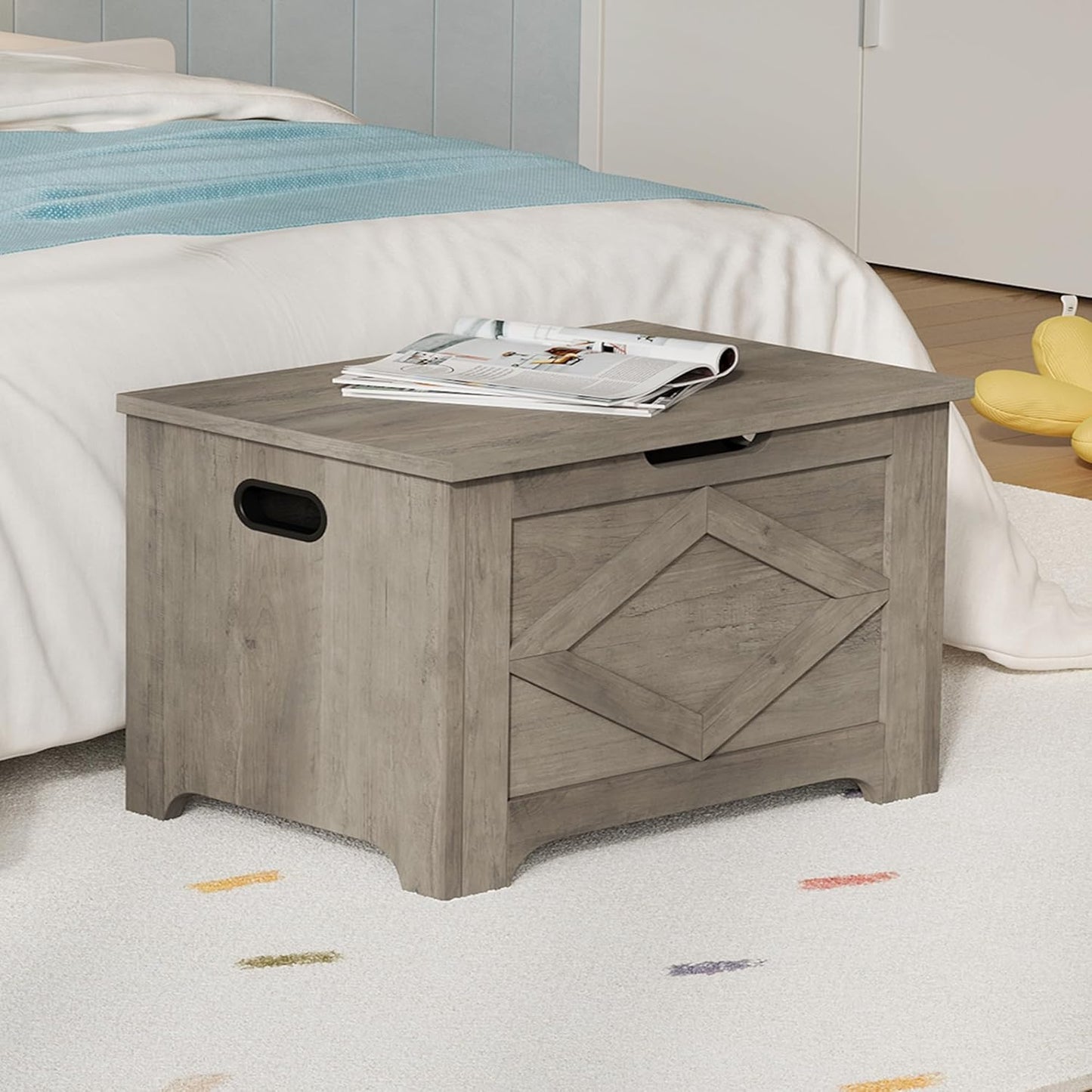 GarveeHome 23.6" Storage Chest, Wooden Storage Bench with Safety Hinge, Easy Assembly, Large Toy Chest for Entryway, Living Room, Bedroom