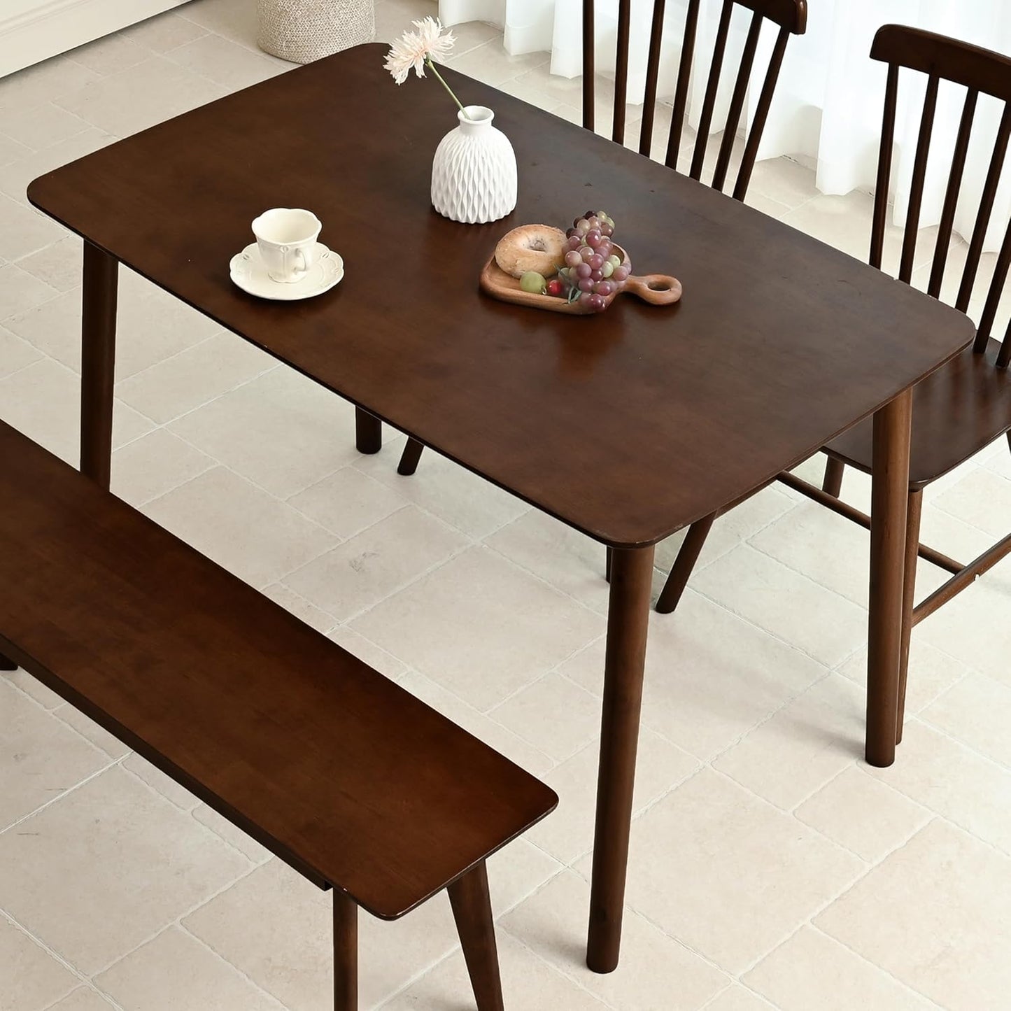 DELAVIN 47.2" Solid Wood Dining Table, Mid Century Modern Wooden Kitchen Table, Farmhouse Dining Room Table, Easy Assembly, Walnut, 47.2" L x 29.5" W