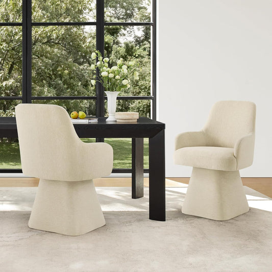 Swivel Dining Chairs Set of 2, Mid Century Modern Chairs Fabric Upholstered Armchair with Armrest & Ergonomic Backrest for Dining Room, Kitchen, Bedroom, Living Room, Sand, 2 Boxs
