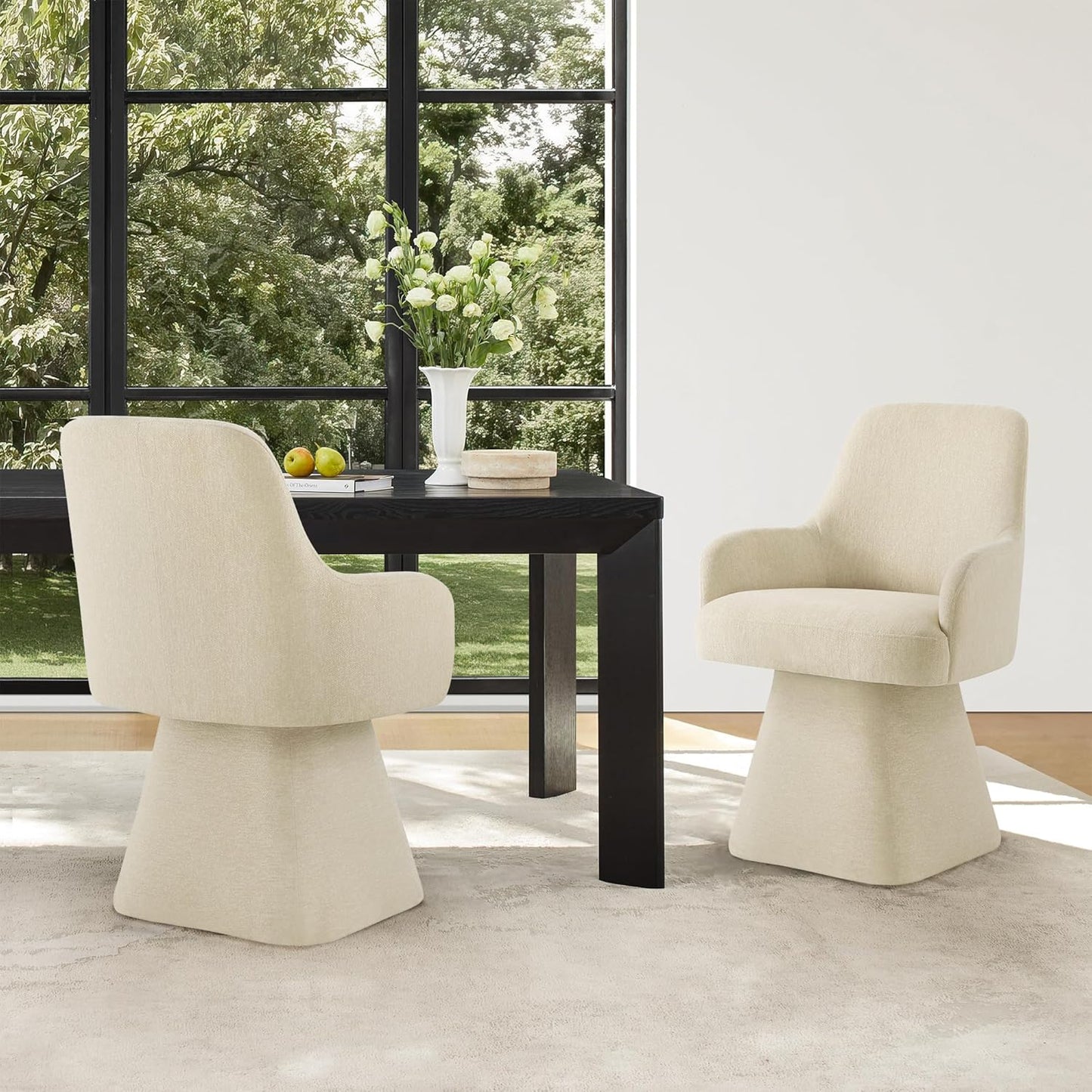 Swivel Dining Chair Set of 1, Mid Century Modern Chair Fabric Upholstered Armchair with Armrest & Ergonomic Backrest for Dining Room, Kitchen, Bedroom, Living Room, Sand