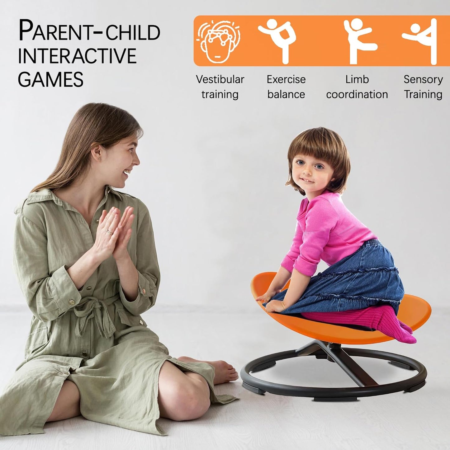 Autism Kids Swivel Chair,Sensory Spinning Chair for Kids,Toddler Spinner seat Carousel Spin Sensory Chair for Kids,Training Body Coordination,Metal Base Non Slip Safer (Red)