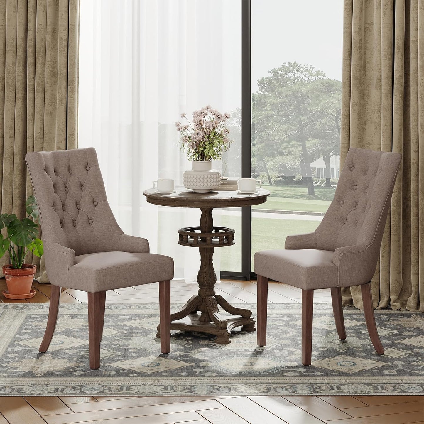 COLAMY Wingback Upholstered Side Dining Room Chairs Set of 2, Fabric Dining Chairs with Tufted Button, Living Room Chairs for Home Kitchen, Taupe