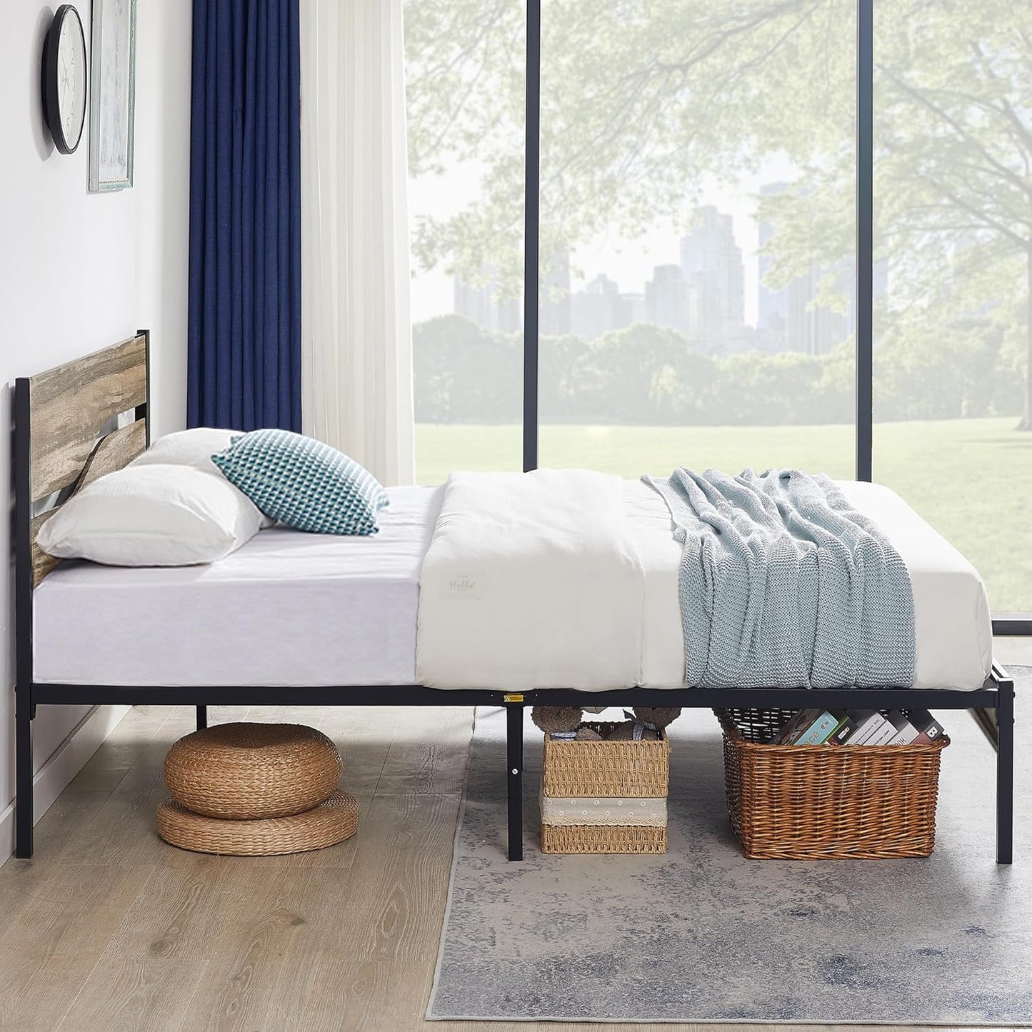 VECELO Full Size Platform Bed Frame with Wood Headboard, Strong Metal Slats Support Mattress Foundation, No Box Spring Needed