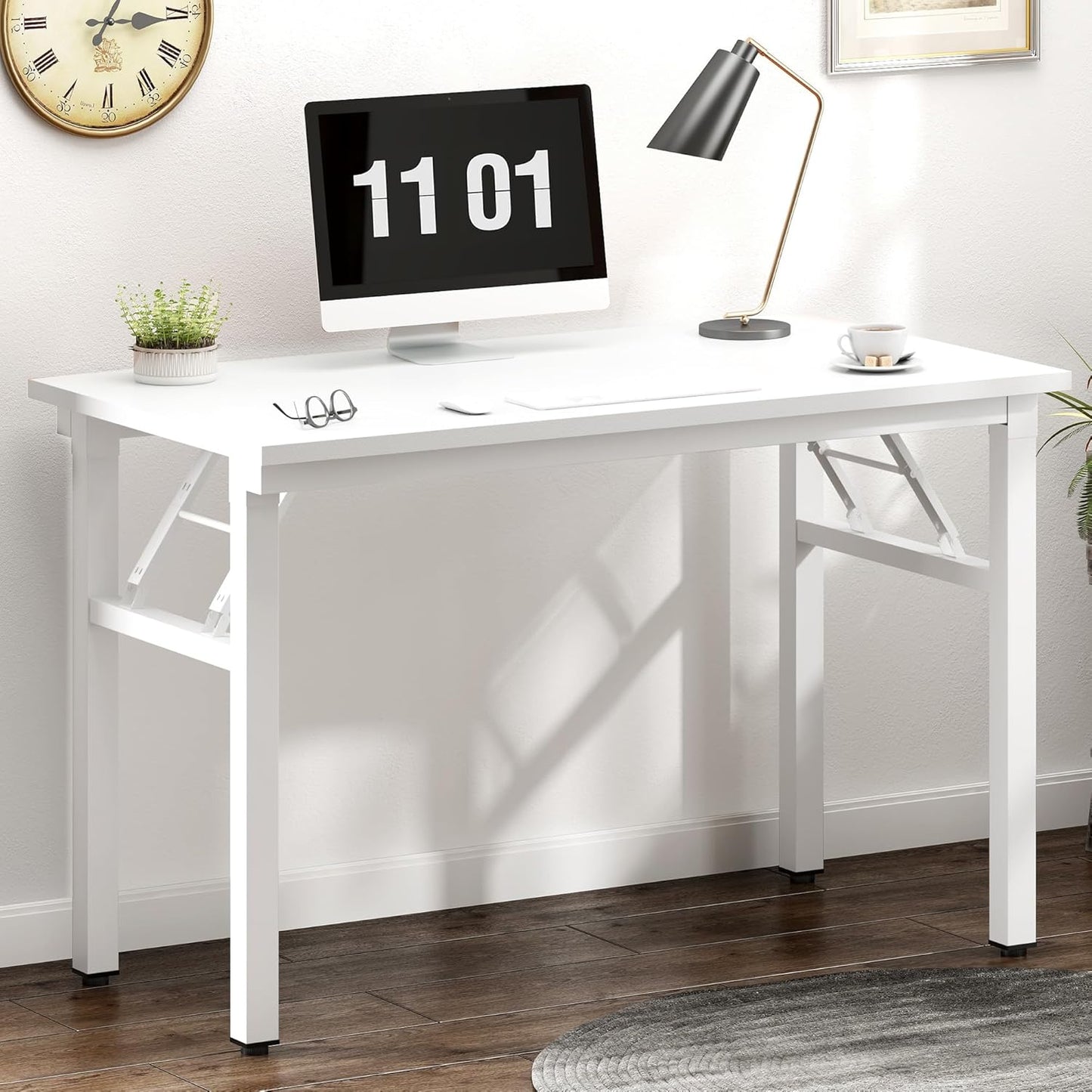Need 39.4 inch Computer Desk for Small Space Small Folding Table Small Writing Desk Compact Desk Foldable Desk with BIFMA Certification, No Install Needed, White AC5-10060-DW