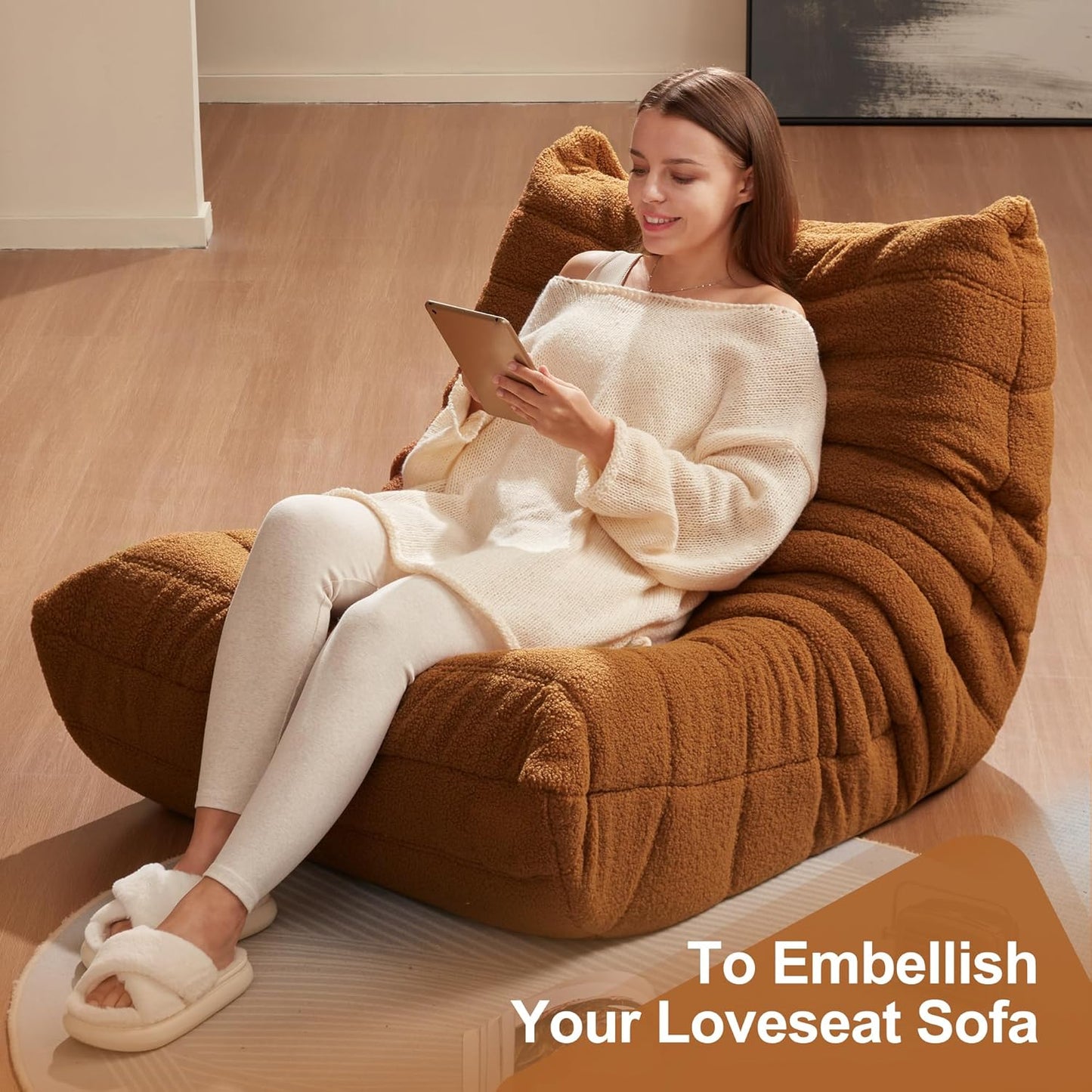 Bean Bag Chairs for Adults Giant Bean Bag Chair Memory Foam BeanBag Chair Big Bean Bag Sofa with Filler Faux Fur Fireside Beanbags Lazy Sofa for Living Room Bedroom Dorm Office (Brown Teddy)