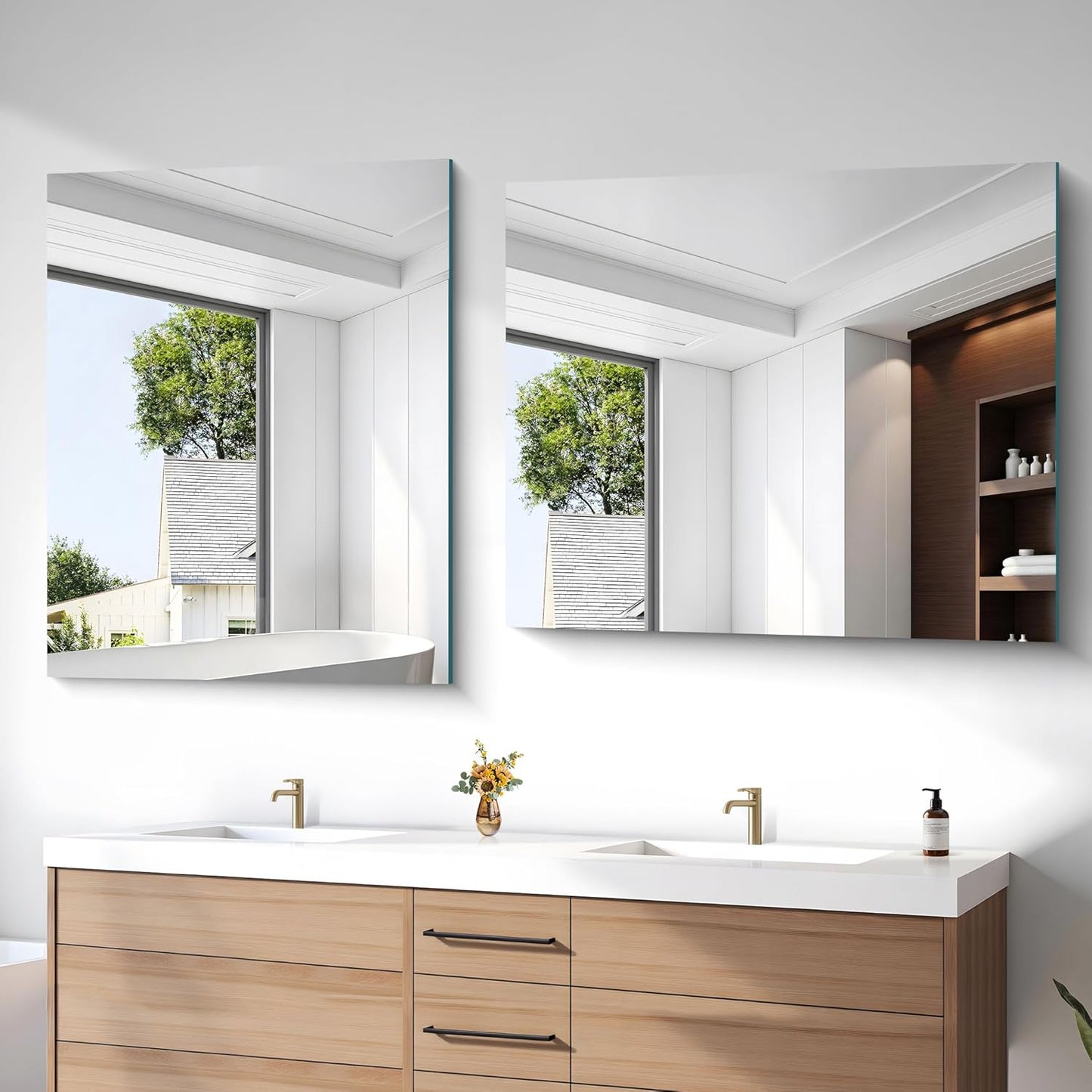 40x48 Inch Frameless Mirror, Frameless Bathroom Mirrors for Over Sink, Large Rectangle Wall Mirror, Upgraded Shatterproof Wall Mount Square for Living Room Bedroom Bathroom