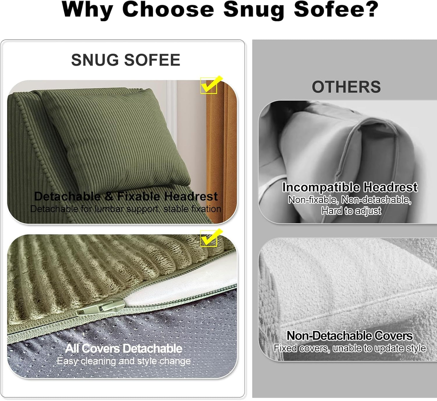 Giant Bean Bag Chair for Adults,Corduroy Chaise Lounge with Unrivaled Back Support, Detachable Neck Pillow, Comfortable Ottoman & Washable Cover for Living Room, Bedroom, Garden (Olive green)