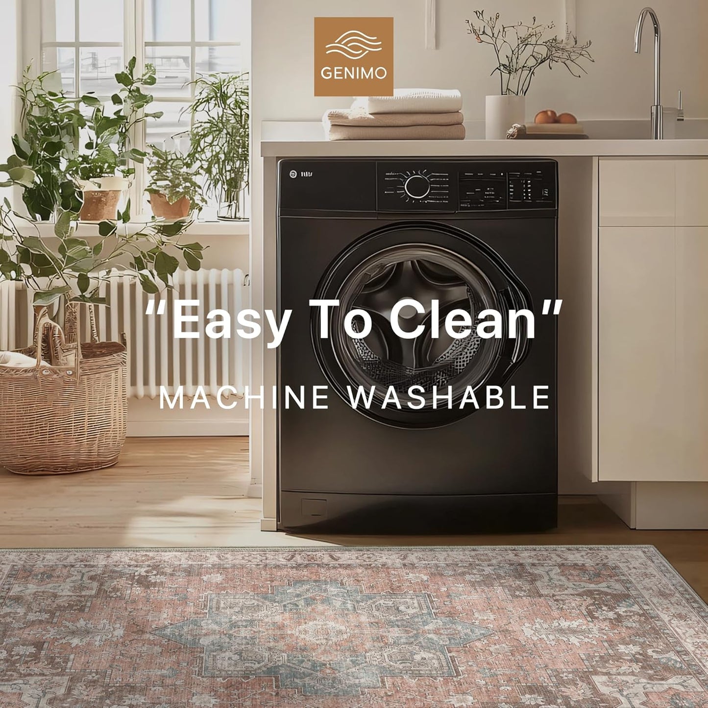 GENIMO 2x10 Runner Rugs for Hallway, Machine Washable Non Slip Vintage Rugs, Low Pile Lightweight Soft Print Rug for enrtyway, Corridor, Home Office, Kitchen, Dew Pink