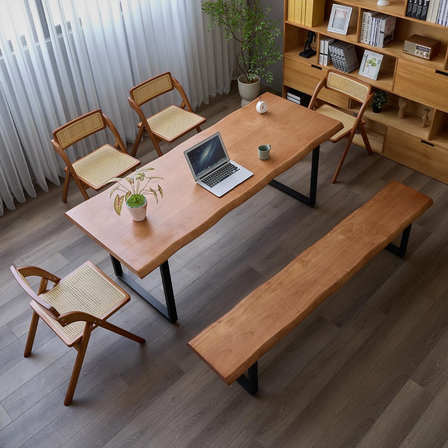 Stylish Solid Wood Office Desk with Sturdy Metal Base - Durable Multi-Size Executive Computer & Dining Table - Perfect for Home Office & Work Environments (Brown, 55.12in)