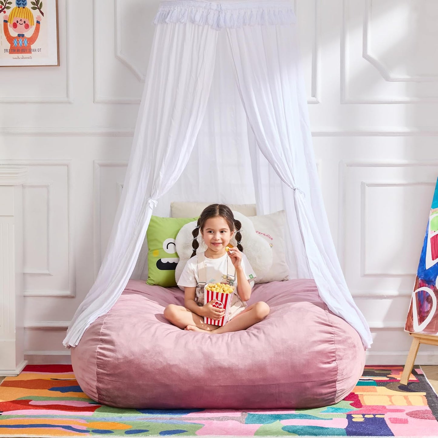 Hobestluk 3FT Bean Bag Chair Large Beanbag with Removable Cover Adult Bean Bag Chair with Portable Handle Desgin for Living Room Bedroom (Pink, 3FT)