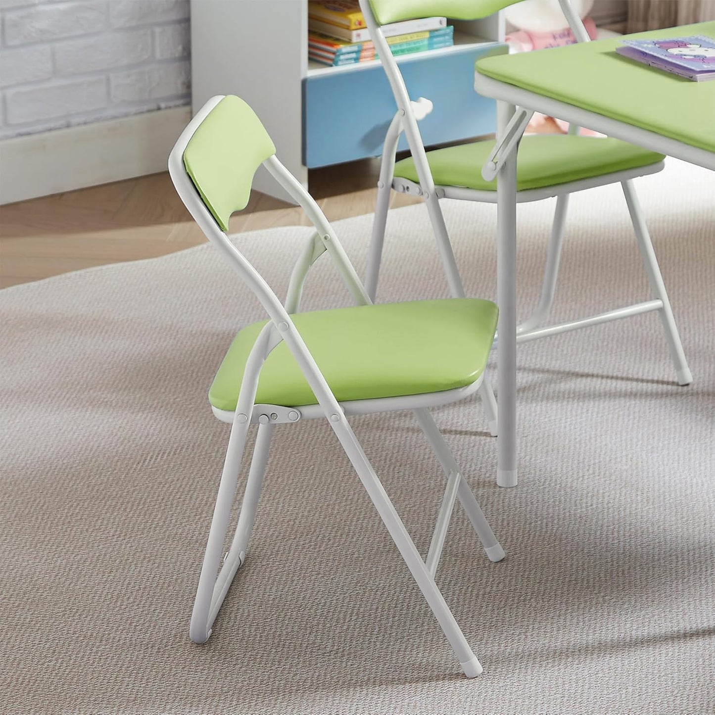 VECELO Kids Folding Activity Table and Chair Set, with Ultra Soft Padded Cushion, 5 Piece, Sage Green